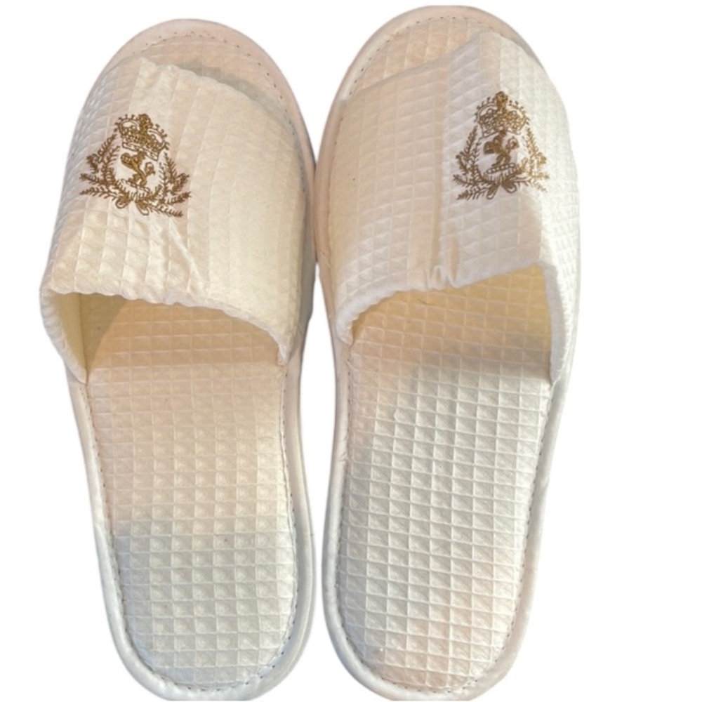 slippers white waffle open toe slip on flats crown new one size fits most women